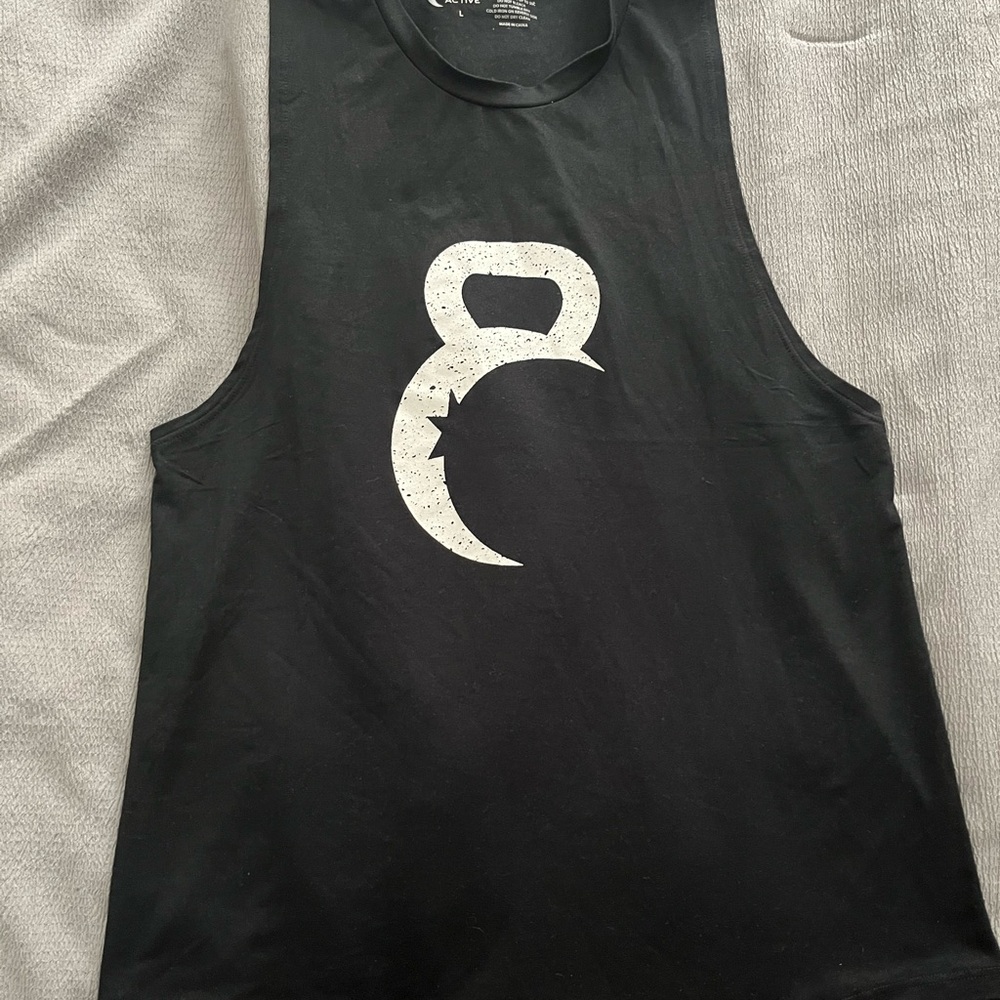 ZYIA Black Tank Top with White Kettlebell Design